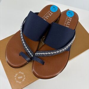 Italian Shoemakers Jaded-2 Navy Blue Beaded Toe Loop Low Wedge Sandals Mens 7.5